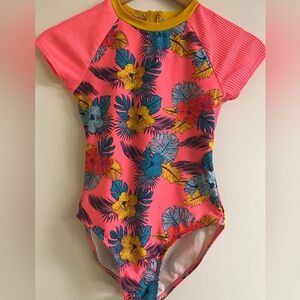Girls Floral Pink Short Sleeve Swimsuit by Art Class Sz 10/12